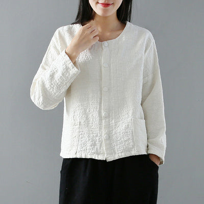 Babakud Women Autumn Cotton Linen Short Solid Jacket