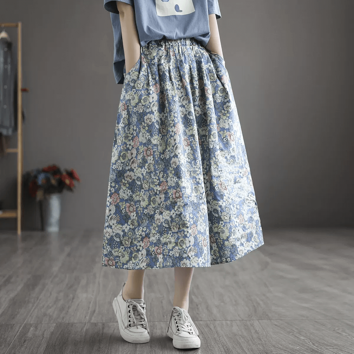 Babakud Women Summer New Cotton Floral A-Line Skirt