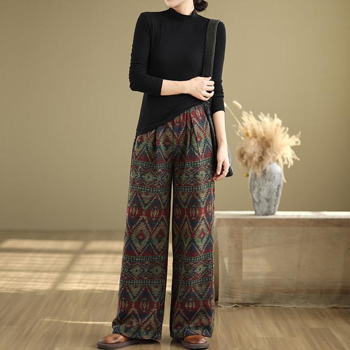 Babakud Women Autumn Retro Jacquard Cotton Wide-Leg Pants