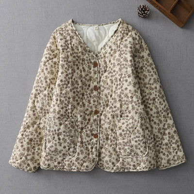 Babakud Women Autumn Cotton Floral Quilted Warm Jacket