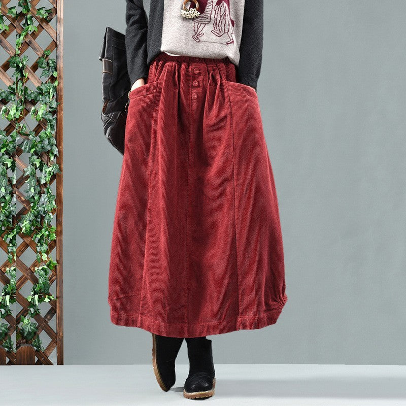 Babakud Women Autumn Retro Classic Cotton Corduroy Skirt