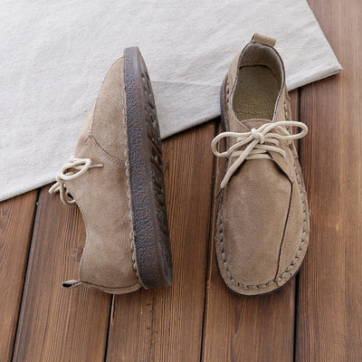 Women Retro Suede Lace-Up Casual Handmade Flat Shoes