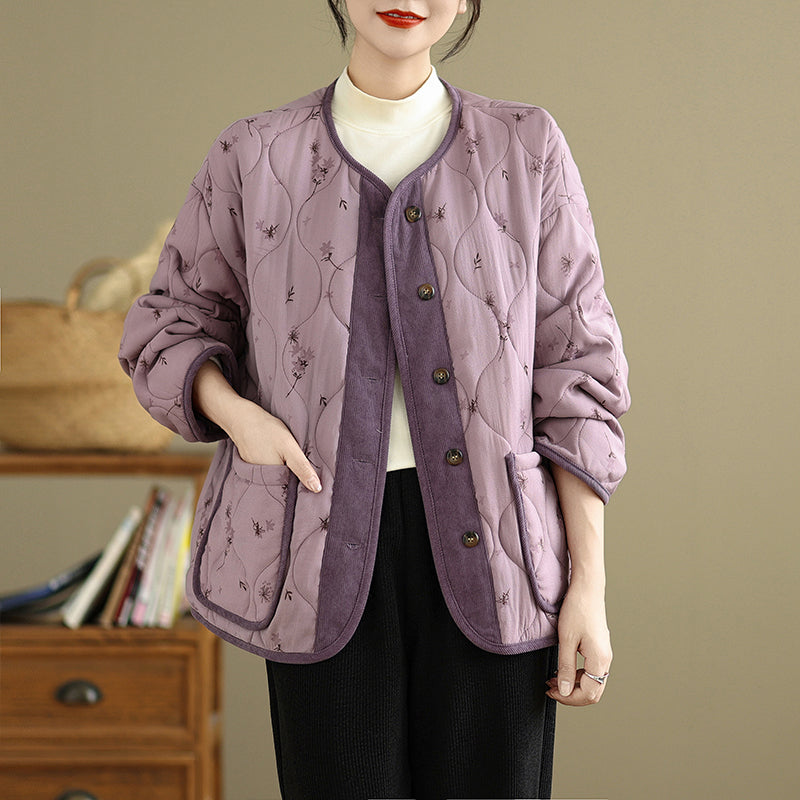 Babakud Women Winter Vintage Purple Thick Warm Cotton-Padded Jacket