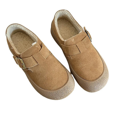 Women Winter Vintage Leather Suede Fleece-Lined Casual Shoes