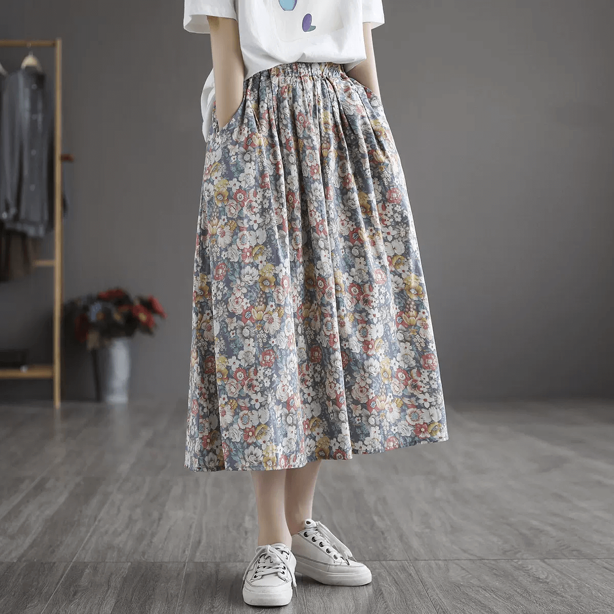 Babakud Women Summer New Cotton Floral A-Line Skirt