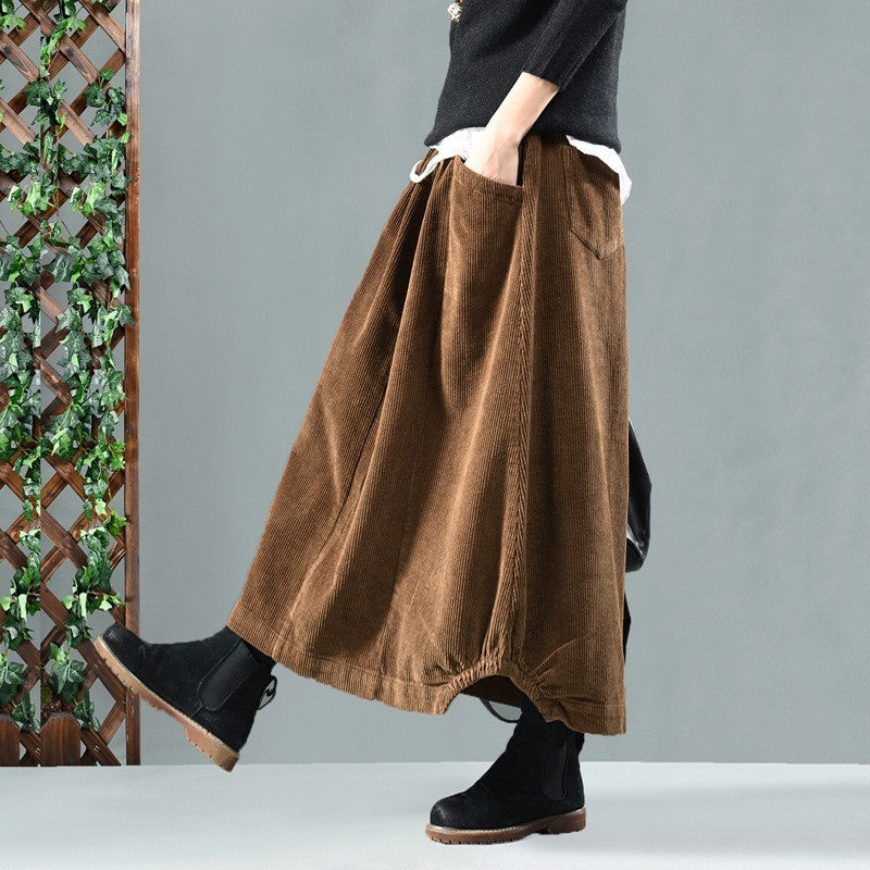 Babakud Women Autumn Retro Classic Cotton Corduroy Skirt