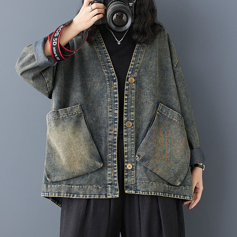 Babakud Women Spring Retro Vintage Casual Denim Jacket