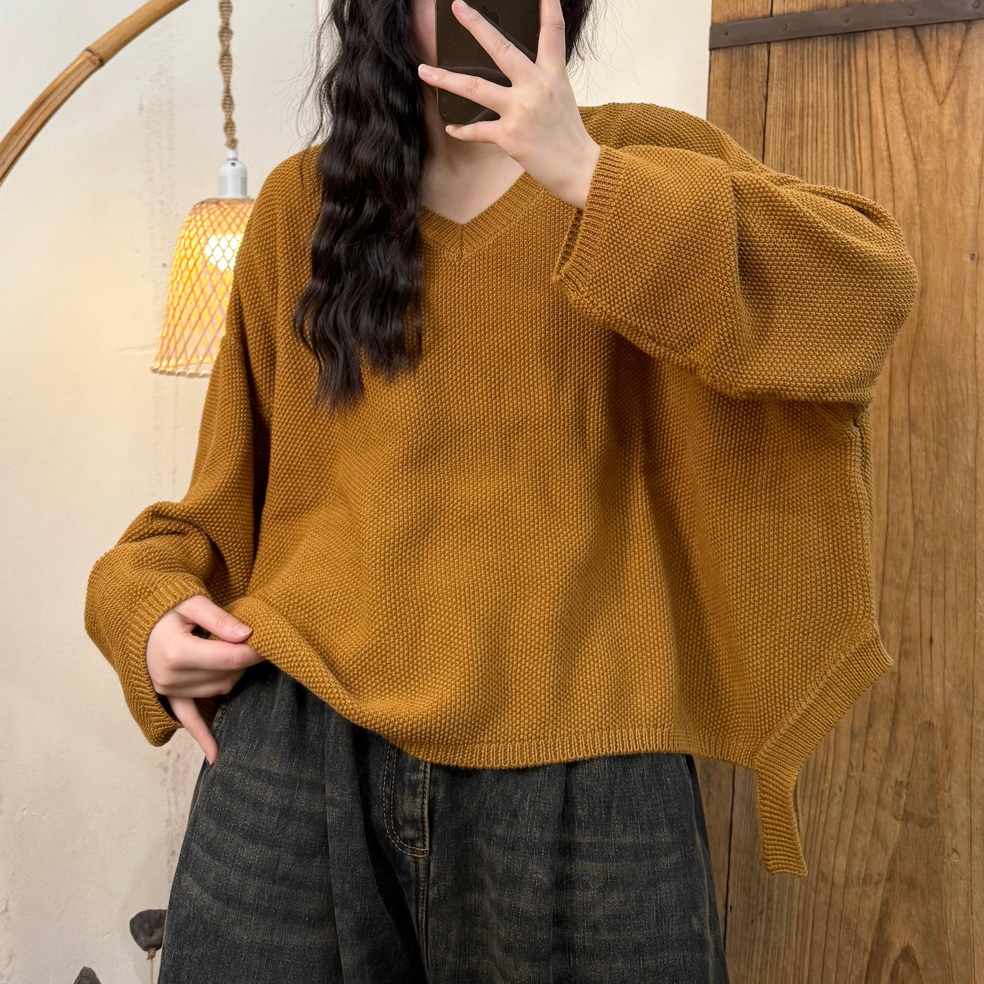 Women Spring Vintage Casual Cotton Knit Sweater with Batwing Sleeves