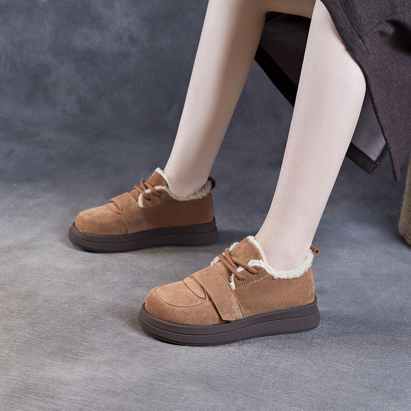 Women Winter Fleece-Lined Leather Suede Platform Buckle Shoes