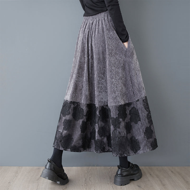 Women Spring Retro Fashion Cotton Mesh A-Line Skirt