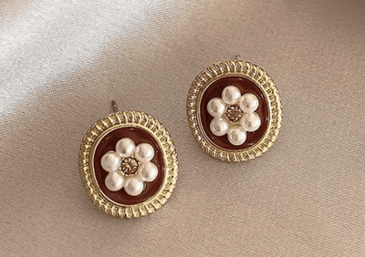 Babakud Trendy Red Flower Pearl Earrings