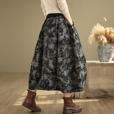 Babakud Women Winter Loose Fit Fleece-Lined Denim A-Line Skirt