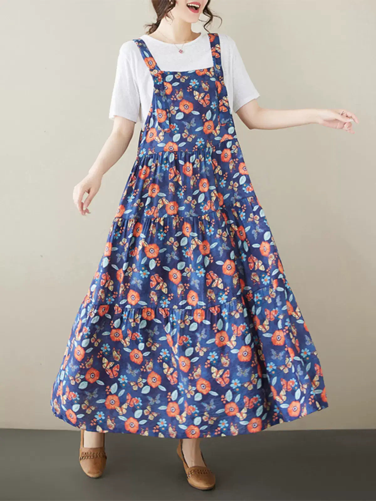 Babakud Women Trendy Blossom Linen Swing Maxi Dress