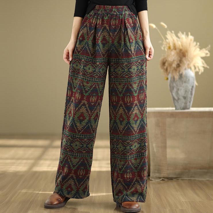 Babakud Women Autumn Retro Jacquard Cotton Wide-Leg Pants