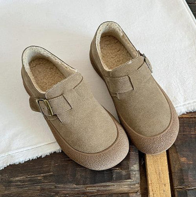 Women Winter Vintage Leather Suede Fleece-Lined Casual Shoes