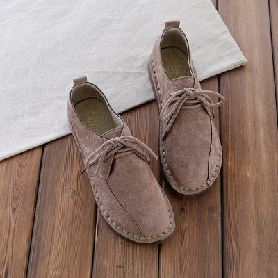 Women Retro Suede Lace-Up Casual Handmade Flat Shoes