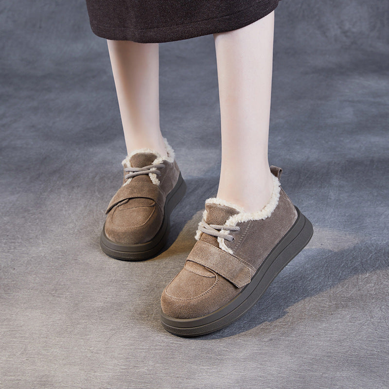 Women Winter Fleece-Lined Leather Suede Platform Buckle Shoes