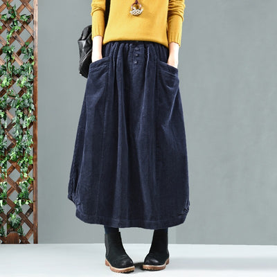 Babakud Women Autumn Retro Classic Cotton Corduroy Skirt