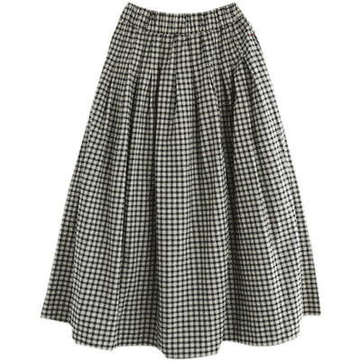 Babakud Women Spring Vintage Cotton Linen Plaid A-Line Skirt