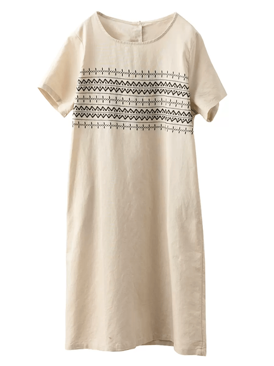 Babakud Women Summer Vintage Cotton Linen Embroidered Dress