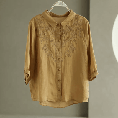 Babakud Women Summer Jacquard Ramie Artistic Blouse