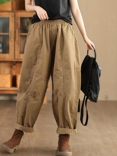 Babakud Women Autumn Retro Cotton Casual Harem Pants