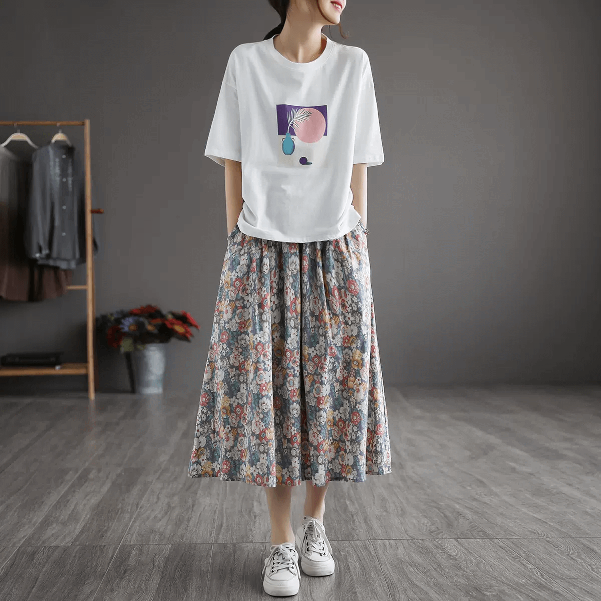 Babakud Women Summer New Cotton Floral A-Line Skirt