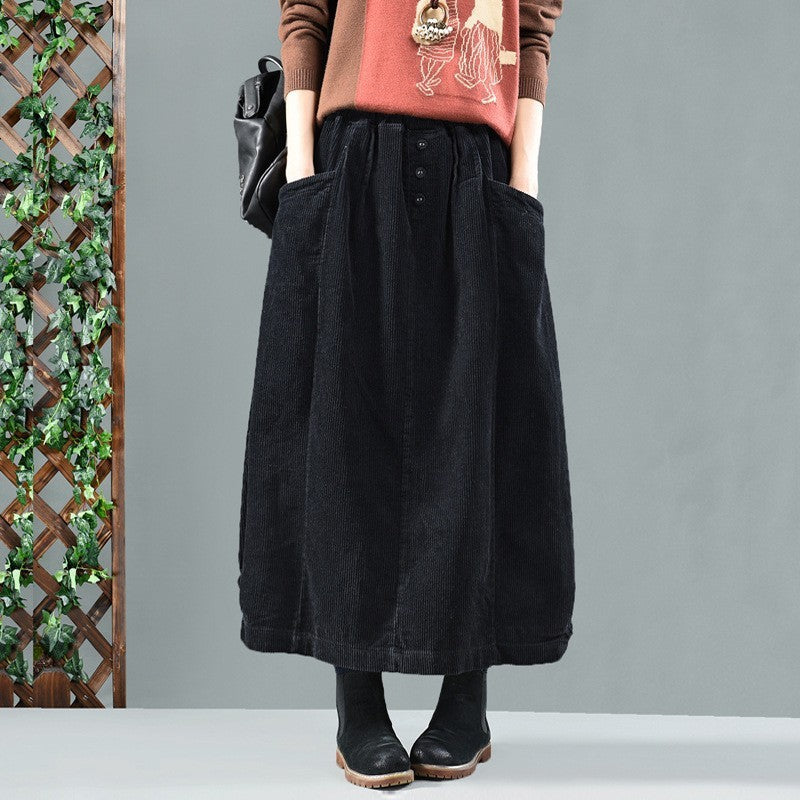 Babakud Women Autumn Retro Classic Cotton Corduroy Skirt