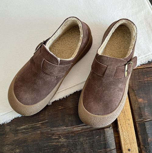 Women Winter Vintage Leather Suede Fleece-Lined Casual Shoes