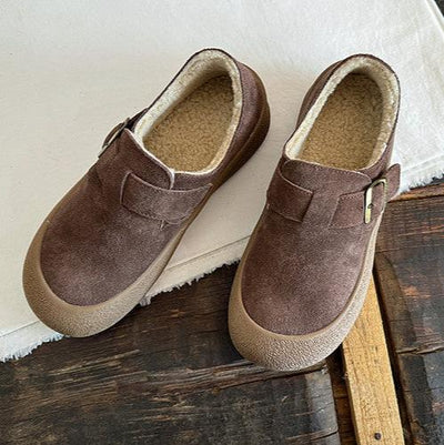 Women Winter Vintage Leather Suede Fleece-Lined Casual Shoes