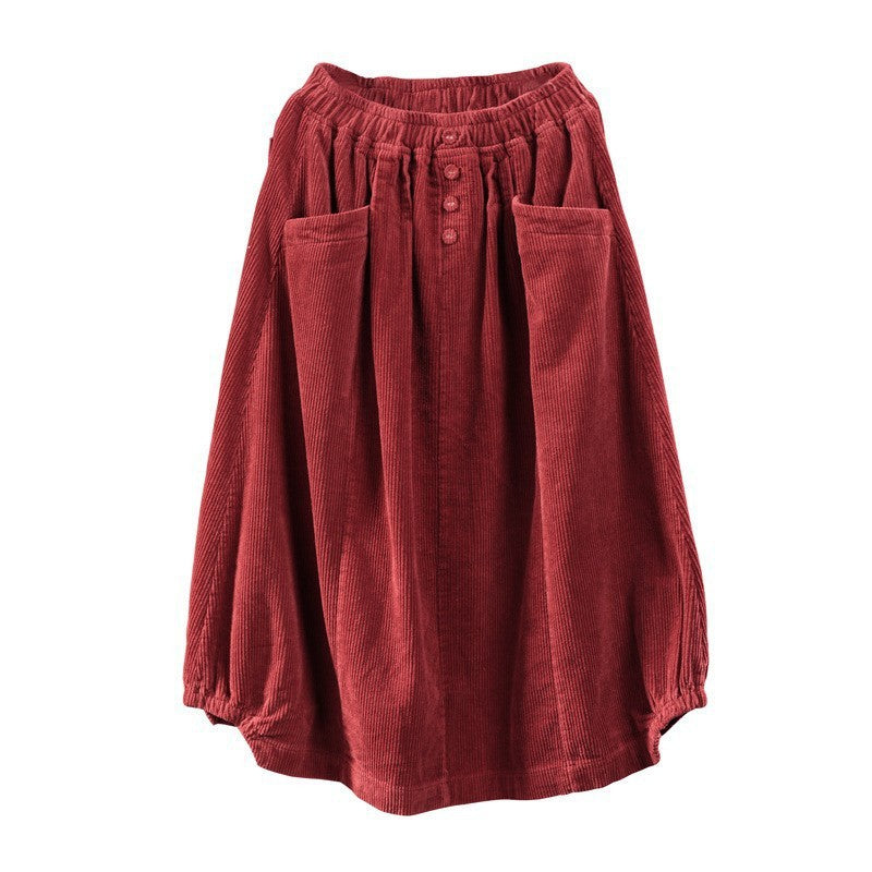 Babakud Women Autumn Retro Classic Cotton Corduroy Skirt