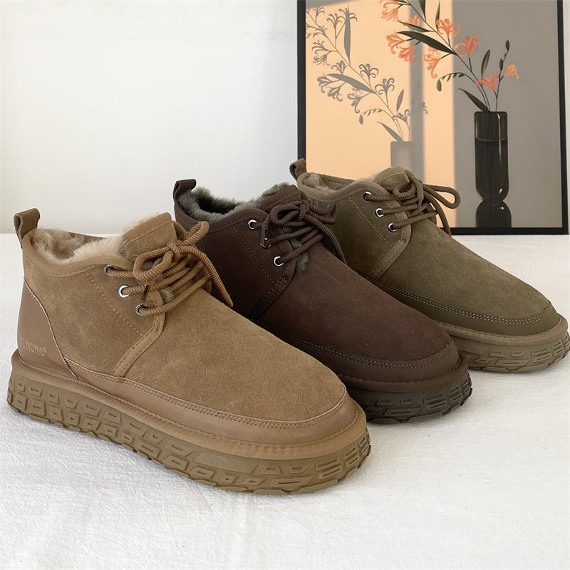 Babakud Women Winter Retro Wool-Lined Thick Warm Suede Ankle Boots