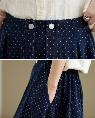 Babakud Women Spring Vintage Knit Denim Skirt with Polka Dot Design