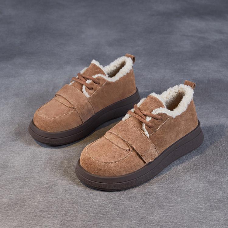 Women Winter Fleece-Lined Leather Suede Platform Buckle Shoes