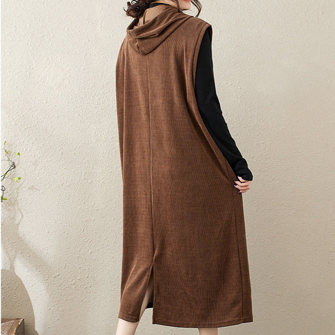 Babakud Women Autumn Retro Corduroy Hoodie Dress