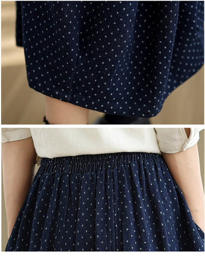 Babakud Women Spring Vintage Knit Denim Skirt with Polka Dot Design