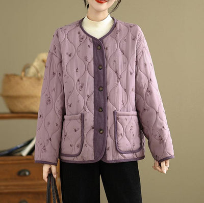 Babakud Women Winter Vintage Purple Thick Warm Cotton-Padded Jacket