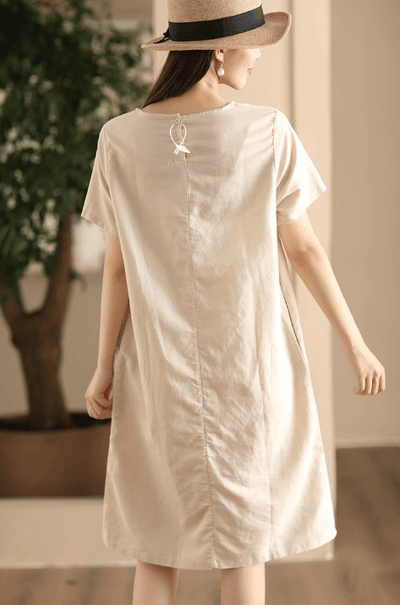 Babakud Women Summer Vintage Cotton Linen Embroidered Dress