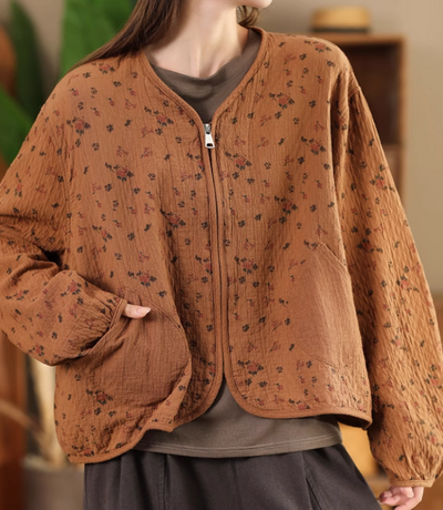 Babakud Women Autumn Retro Cotton Blossom Jacket