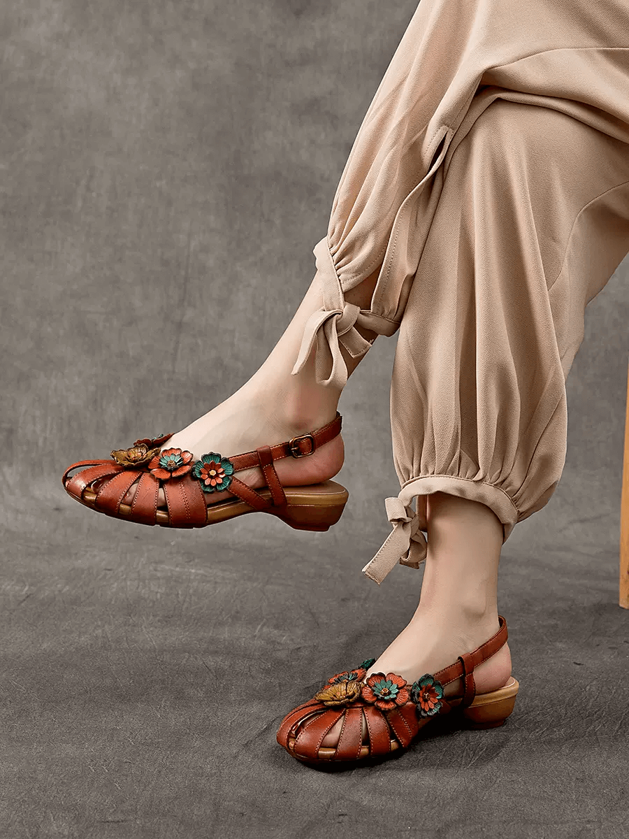 Babakud Women Retro Ethnic Style Hollow Floral Sandals