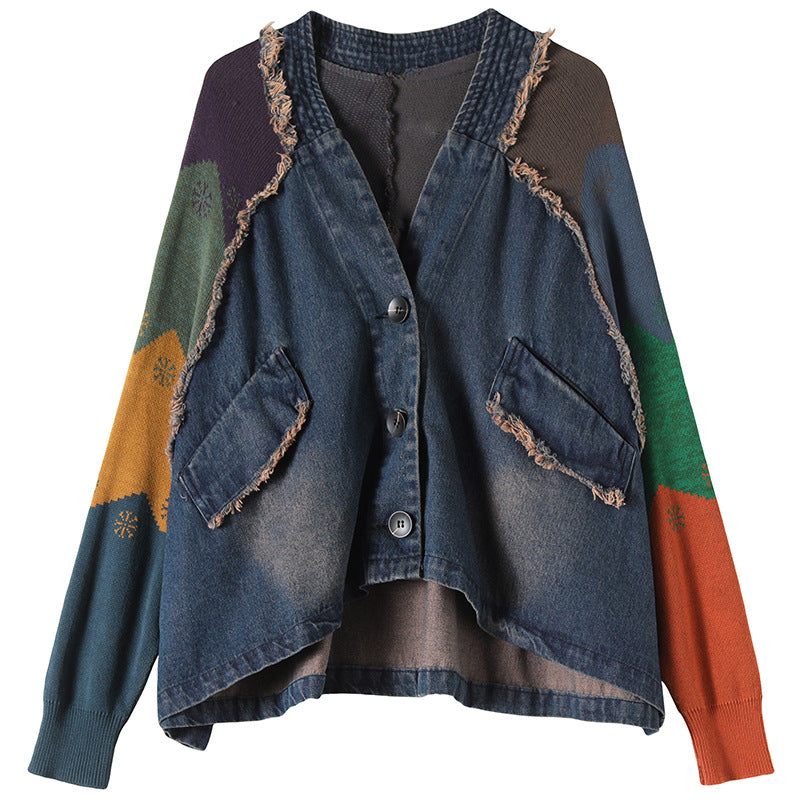 Babakud Women Autumn Artistic Fashion Casual Denim Jacket