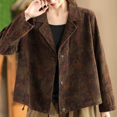 Babakud Women Autumn Floral Printed Cotton Corduroy Jacket