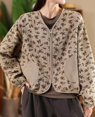 Babakud Women Autumn Retro Cotton Blossom Jacket