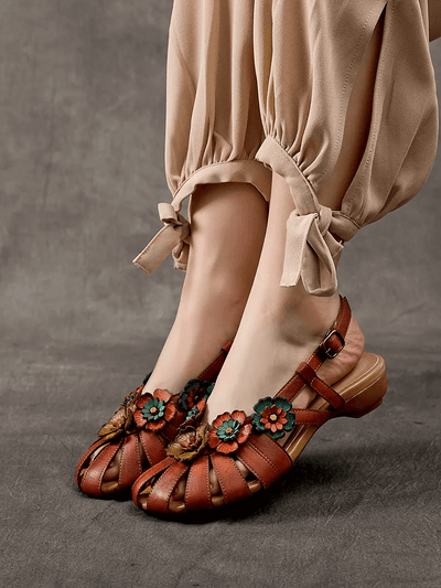 Babakud Women Retro Ethnic Style Hollow Floral Sandals