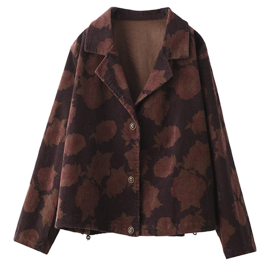 Babakud Women Autumn Floral Printed Cotton Corduroy Jacket