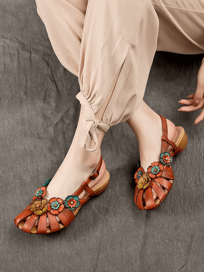 Babakud Women Retro Ethnic Style Hollow Floral Sandals