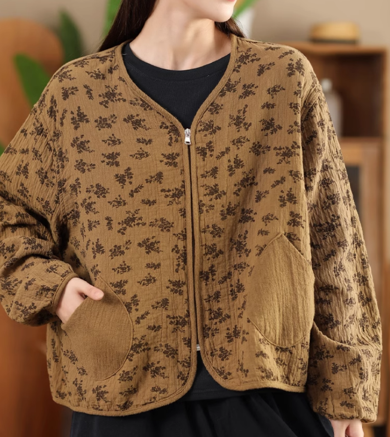 Babakud Women Autumn Retro Cotton Blossom Jacket