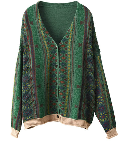 Babakud Women Autumn Color Printed Cotton Knit Cardigan