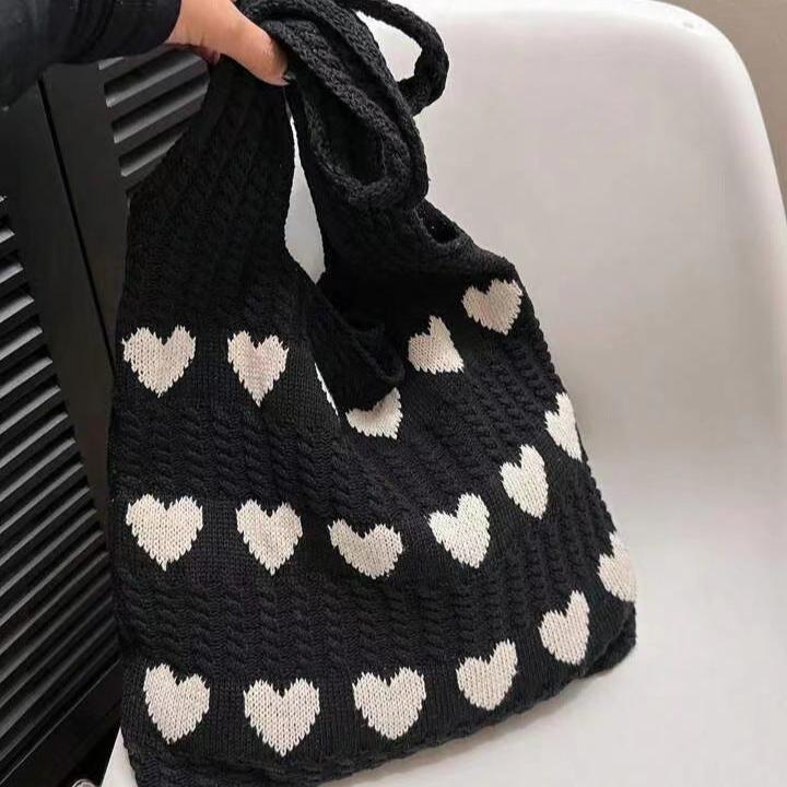 Babakud Retro Simple Love Knitted Woven Shoulder Bag