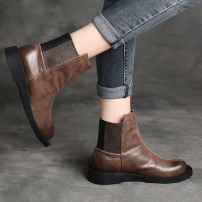 Women Minimalist Suede Patchwork Leather Martin Boots